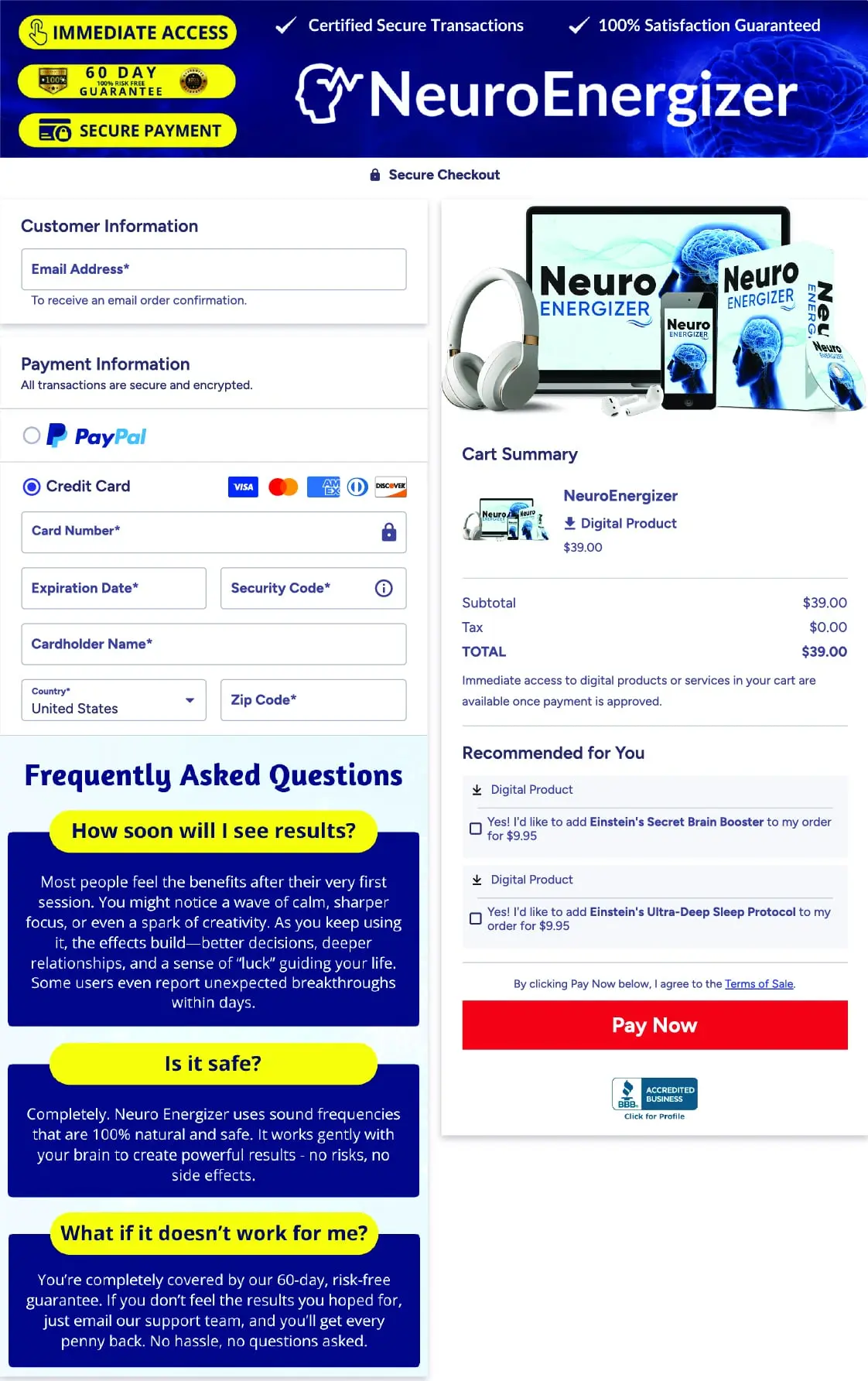Neuro Energizer Secure Checkout Page